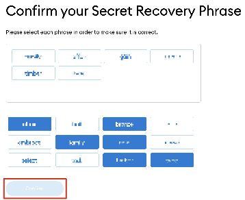 confirming seedphrase