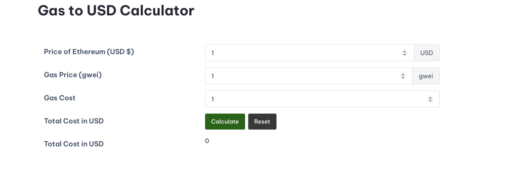 Gas to USD Calculator